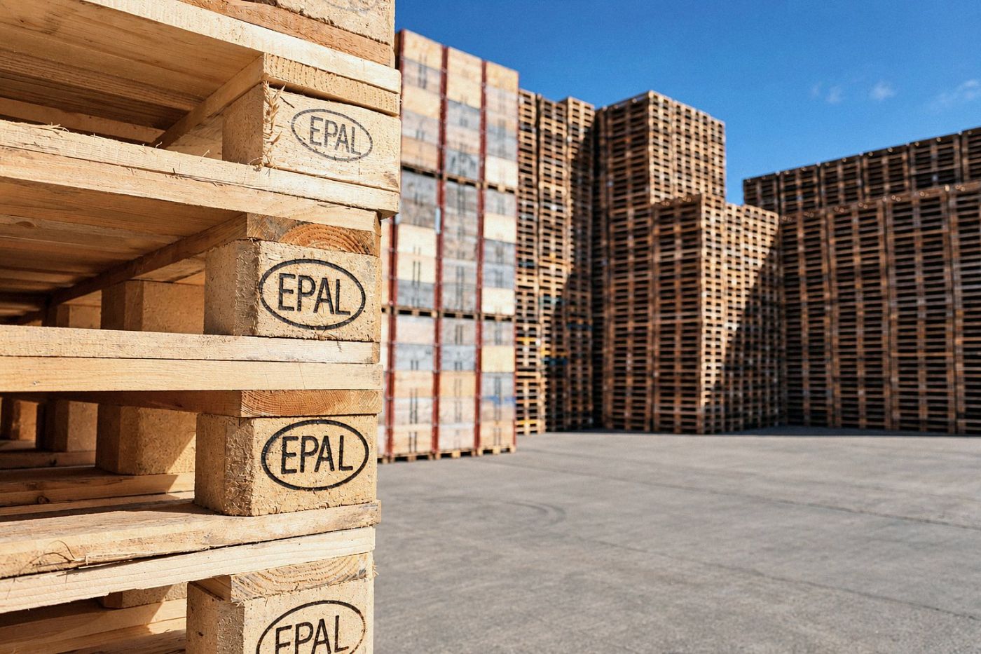 Europaletten mit EPAL-Brandzeichen am Lager Frick